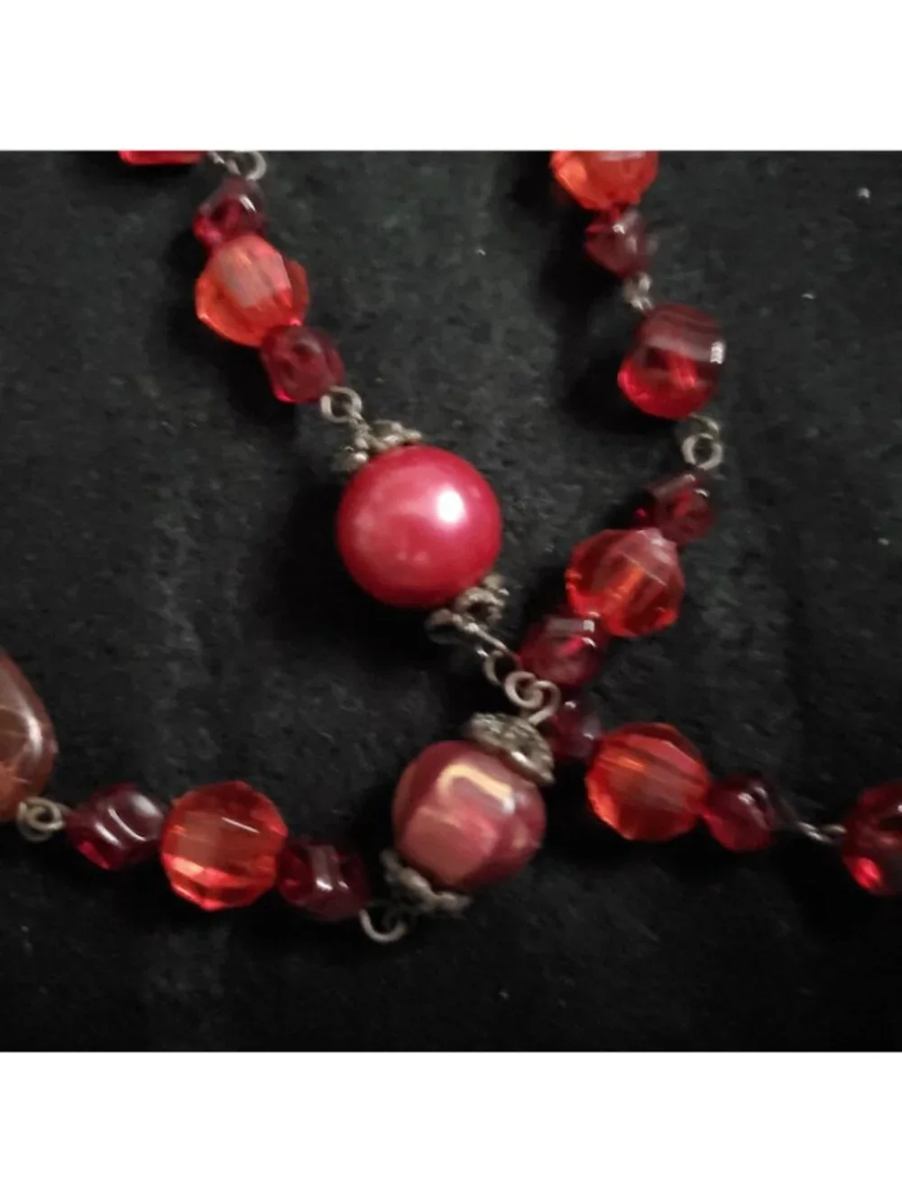 Vintage Beaded Necklace Red Lucite Layered Intertwined Opera Flapper 34